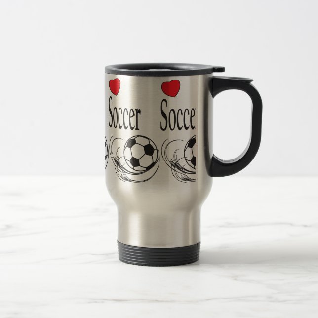 Love Red Heart Soccer Ball Travel Mug (Right)