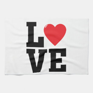 Love Red Heart Valentine's Day Tea Towel
