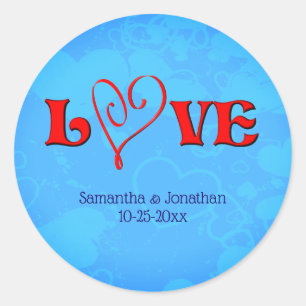 Love Red Heart Wedding Personalised Classic Round Sticker