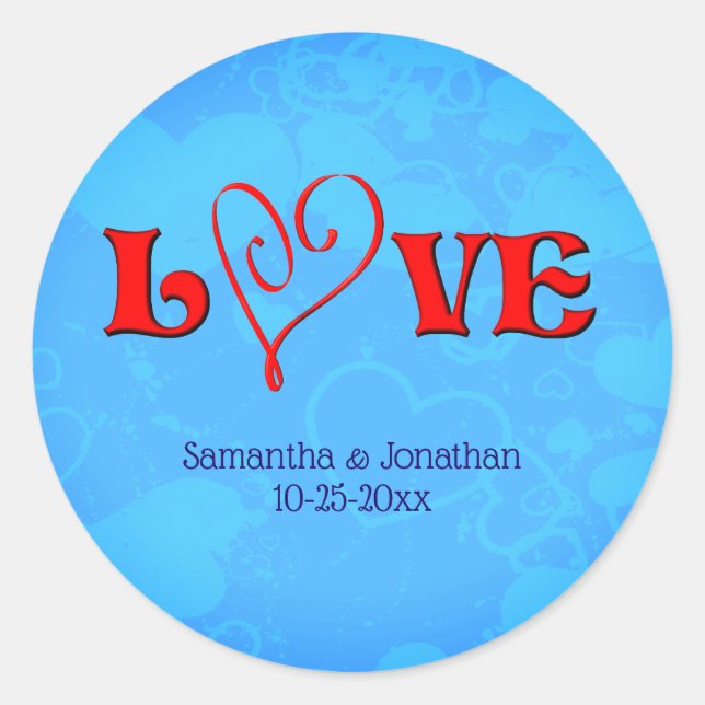 Love Red Heart Wedding Personalised Classic Round Sticker (Front)