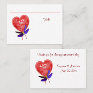 Love Red Heart Wedding Table  Place Card