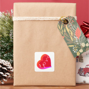 Love Red Heart  Wrapping Paper Square Sticker