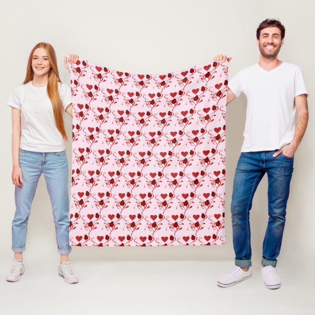 Love Red Hearts and Ladybugs Pink  Fleece Blanket (In Situ)