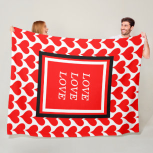 Love Red Hearts Border Pattern Fleece Blanket