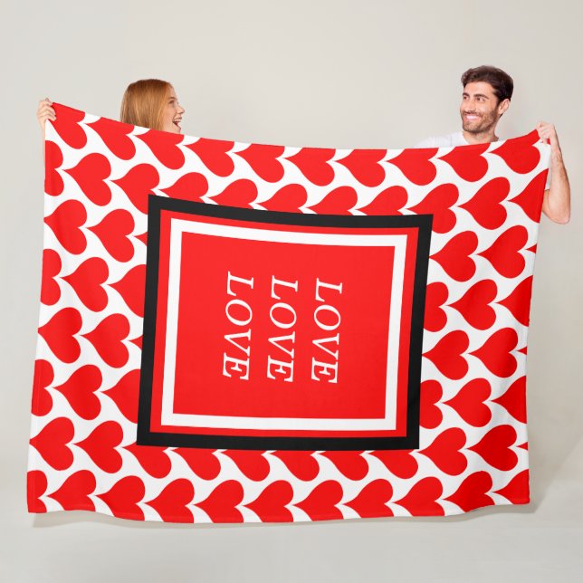 Love Red Hearts Border Pattern Fleece Blanket (In Situ)