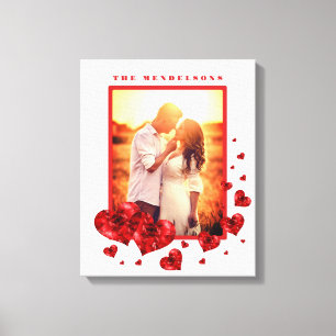 Love red hearts photo frame canvas print