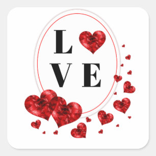 Love Red Hearts Unique Art Design Square Sticker