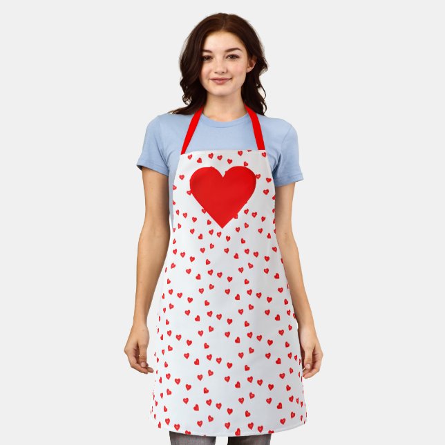 Love Red Hearts Valentine's Day All-Over-Print Apron (Worn)