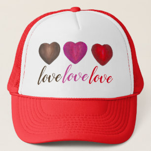 LOVE Red Pink Foil-Wrapped Candy Heart Valentine's Trucker Hat