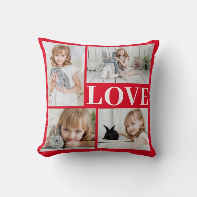 Love Red Romantic 4 Pics Collage Valentine's Day Cushion (Front)