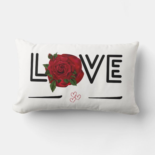 Love Red Rose Valentines Day Gift Lumbar Cushion (Front)