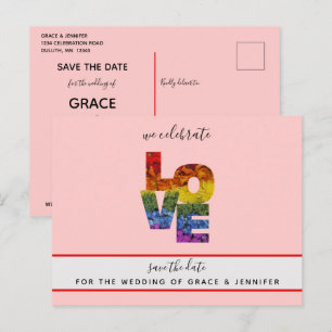 LOVE Red Themed Same-Sex Wedding Save the Date Pos Postcard