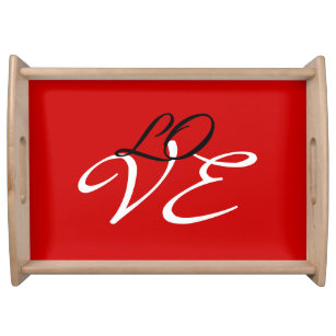 Love Red White Black Colour Calligraphy Script Serving Tray