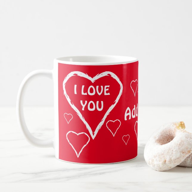 Love Red with White Hearts Mug (With Donut)