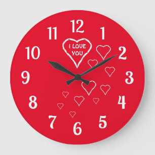 Love Red with White Hearts Wall Clock