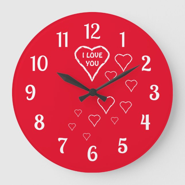 Love Red with White Hearts Wall Clock (Front)