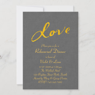 Love Rehearsal Dinner Invitation on Grey Linen