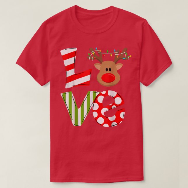 Love Reindeer Rudolph Merry Christmas Xmas Santa N T-Shirt (Design Front)