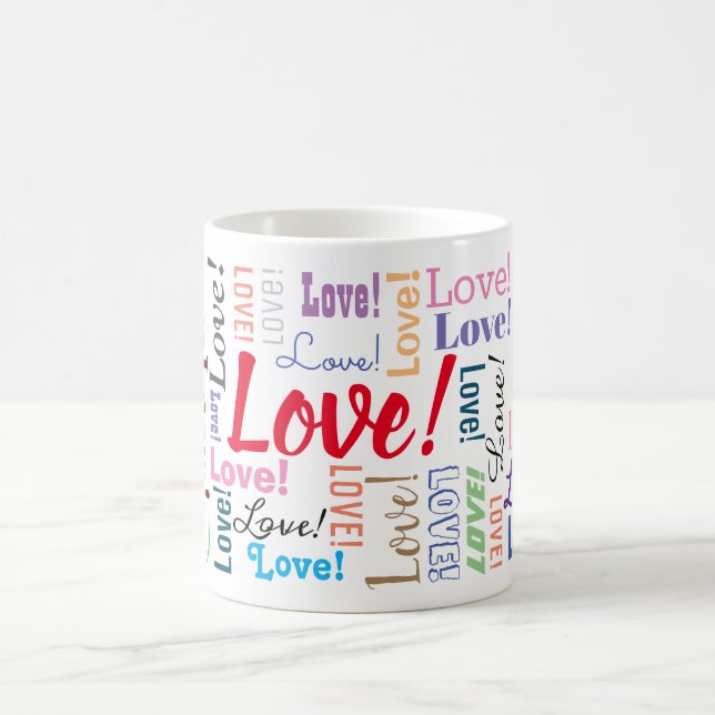“Love!” Repeated Many Times, Personalise Coffee Mug (Center)
