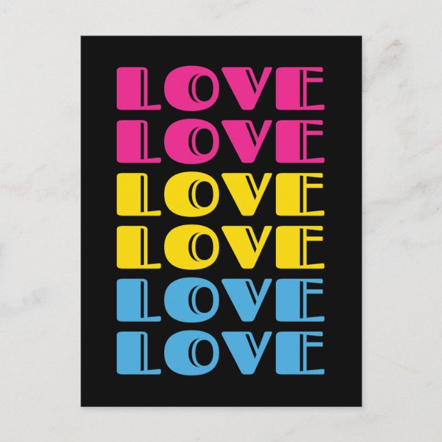 Love Repeating Text LGBTQ Pansexual Pride Postcard (Front)