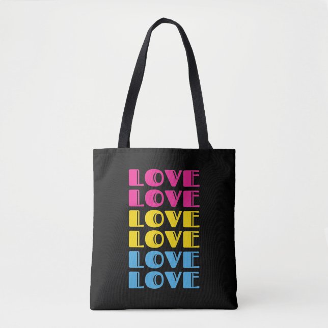 Love Repeating Text LGBTQ Pansexual Pride Tote Bag (Front)