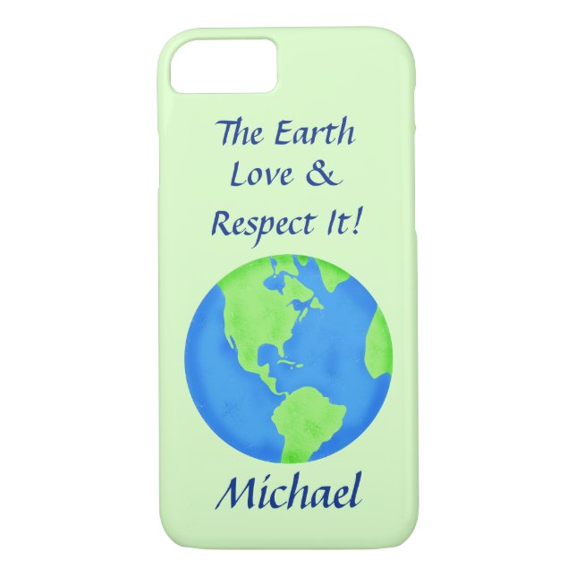 Love Respect Earth Globe Name Personalised Green Case-Mate iPhone Case (Back)