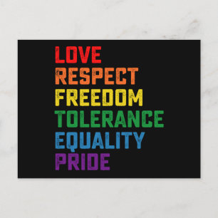Love Respect Freedom Tolerance Equality Pride Postcard