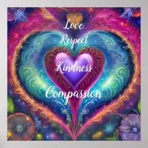 Love Respect Kindness Compassion Love Hearts Poster