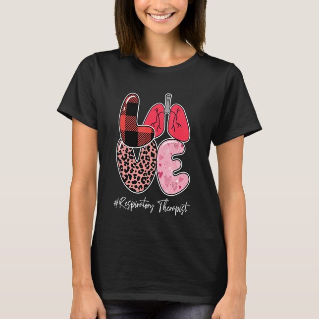 Love Respiratory Therapist Valentines Day Red Plai T-Shirt (Front)