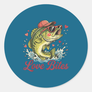 Love Retro Bites Fishing Fisherman Valentines Day  Classic Round Sticker