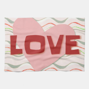 Love Retro Heart Vintage Style Kitchen Towel