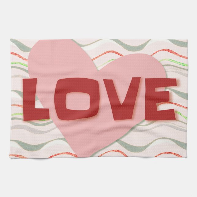Love Retro Heart Vintage Style Kitchen Towel (Horizontal)