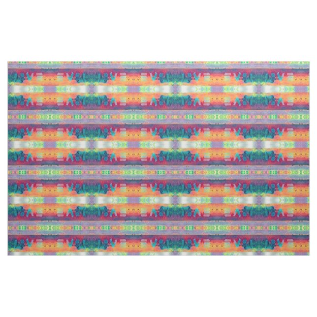 Love Retro Hippie Teal Orange Bohemian Art Pattern Fabric (Fat Quarter)