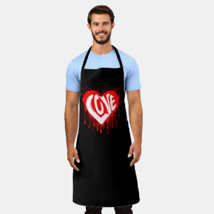 Love Retro Red Heart Valentine White Text Apron