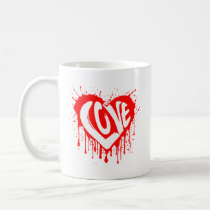 Love Retro Red Heart Valentine White Text  Coffee Mug
