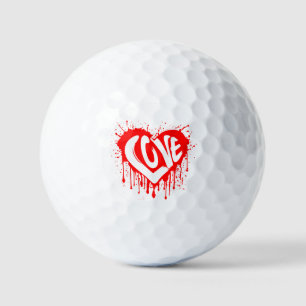 Love Retro Red Heart Valentine White Text Golf Balls