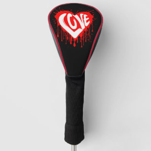 Love Retro Red Heart Valentine White Text  Golf Head Cover