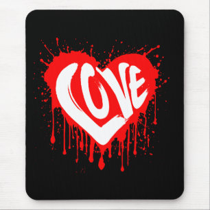 Love Retro Red Heart Valentine White Text Mouse Mat