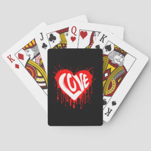 Love Retro Red Heart Valentine White Text  Playing Cards