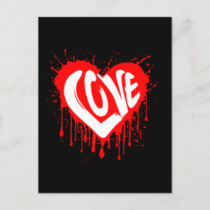 Love Retro Red Heart Valentine White Text Postcard