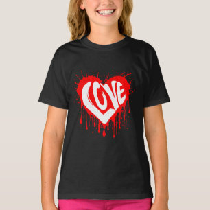 Love Retro Red Heart Valentine White Text T-Shirt