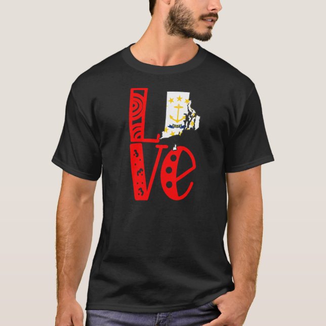 Love Rhode Island In Block Letters T-Shirt (Front)