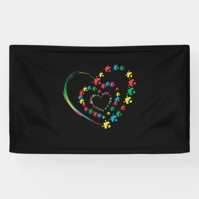 Love Ribbon Heart Puzzle Autism Awareness Gift Banner (Horizontal)