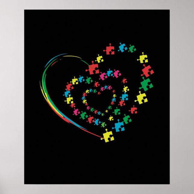 Love Ribbon Heart Puzzle Autism Awareness Gift Poster (Front)