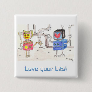 Love Robot 15 Cm Square Badge