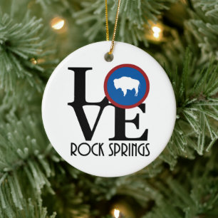 LOVE Rock Springs Wyoming Ceramic Tree Decoration