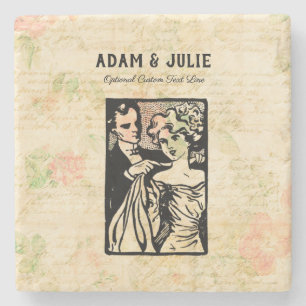 Love & Romance Antique Couple Art Customisable Stone Coaster
