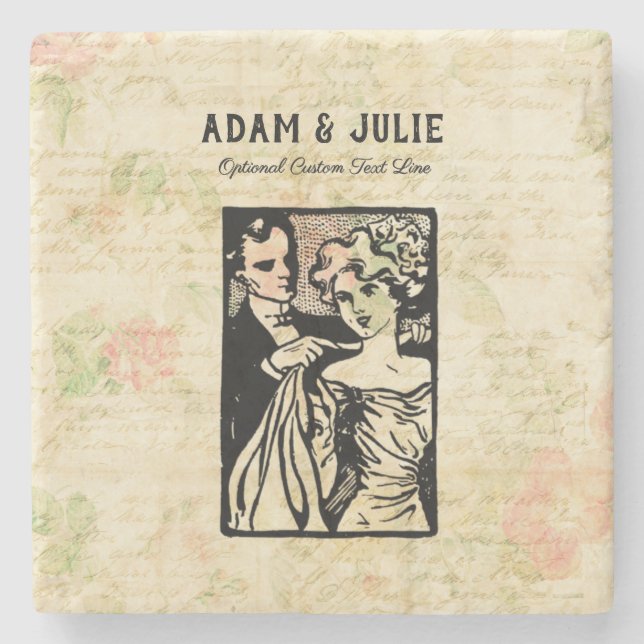 Love & Romance Antique Couple Art Customisable Stone Coaster (Front)
