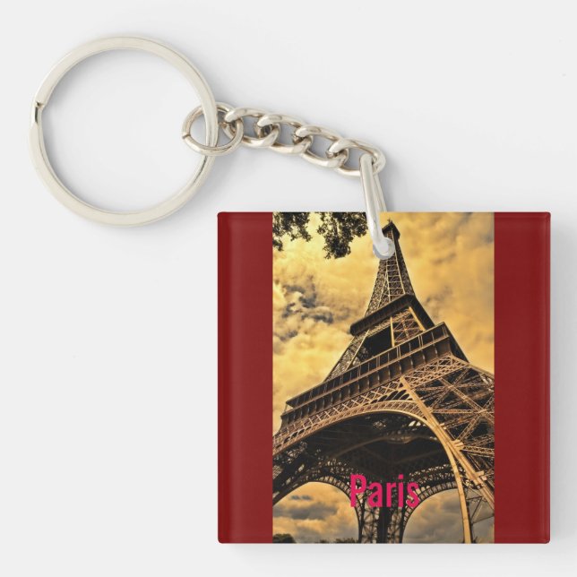 Love & Romance City of Paris Eiffel Tower France Key Ring (Front)