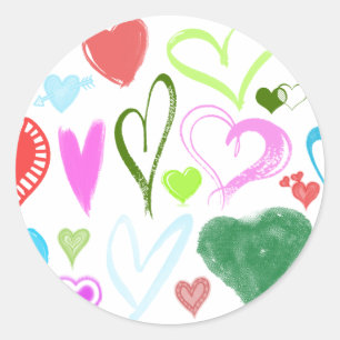 Love, Romance, Hearts - Red Blue Pink Green Classic Round Sticker